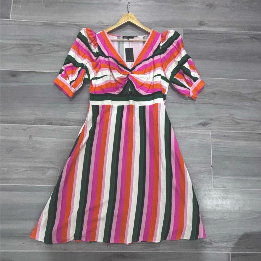 Eloquii Pink and Green Striped Midi Dress (New With Tags)